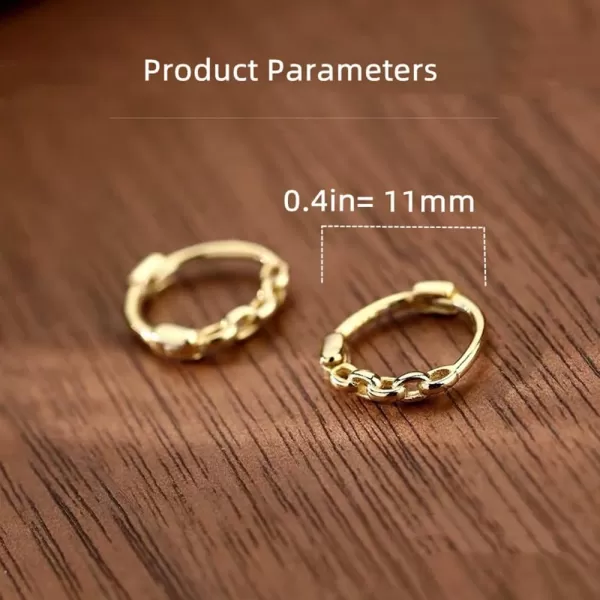 Tiny Chain Cartilage Small Hoop Earrings 925 Sterling Silver for Women Girls Minimalist Dainty Huggie Sleeper Hoops Inner 75mm Hypoallergenic Fashion Fake 20G Body Piercing JewelryGold