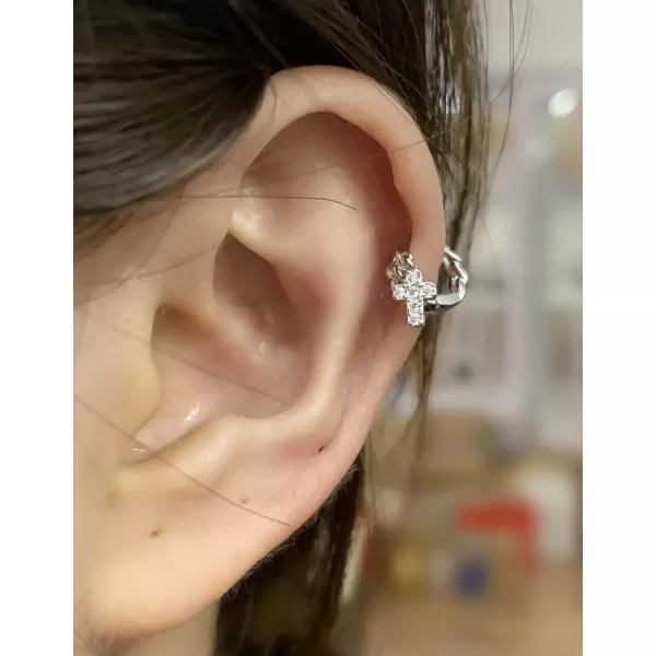 Tiny Cross Cartilage Sterling Silver Hoop Earrings for Women Girls Cubic Zirconia Small Cute Chain Huggie Hoops Cuff Wrap Minimalist Faith Birthday Christmas Jewelry Gifts for Prayer 5mm Petite EarTiny Cross Cartilage Sterling Silver Hoop Earrings for Women Girls Cubic Zirconia Small Cute Chain Huggie Hoops Cuff Wrap Minimalist Faith Birthday Christmas Jewelry Gifts for Prayer 5mm Petite Ear