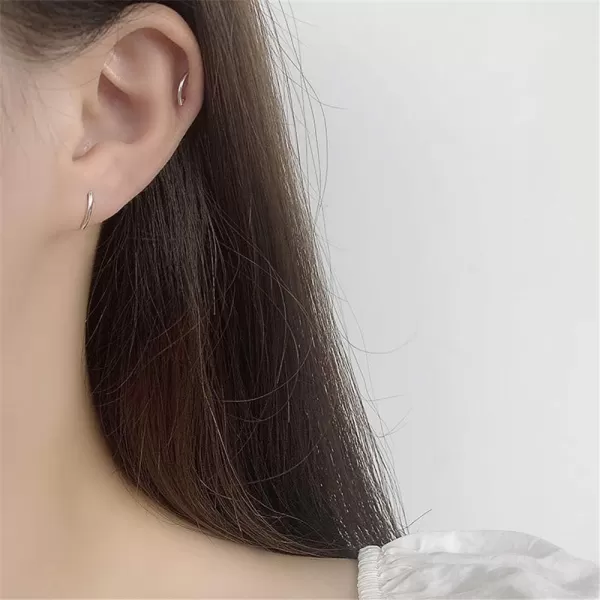 Tiny Curved Bar Stud Earrings for Women Girls 925 Sterling Silver Hypoallergenic Mini Cute Arc Bars Cartilage 20g Studs Tragus Post Minimalist Geometrical Body Piercing JewelrySilver