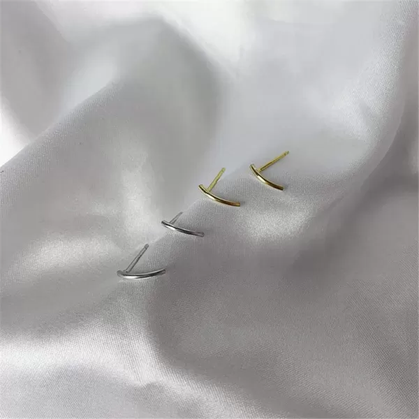 Tiny Curved Bar Stud Earrings for Women Girls 925 Sterling Silver Hypoallergenic Mini Cute Arc Bars Cartilage 20g Studs Tragus Post Minimalist Geometrical Body Piercing JewelrySilver