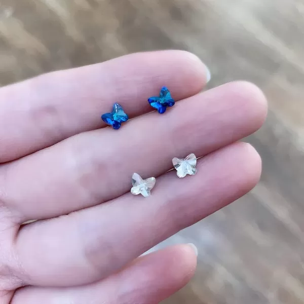 Tiny Cute Butterfly Stud Sterling Silver Earrings for Women Girls Cubic Zirconia Mini Small 20g Barbell Ball Studs Cartilage Tragus Screw Back Hypoallergenic Lucky Jewelry Gifts Christmas BirthdayBlue