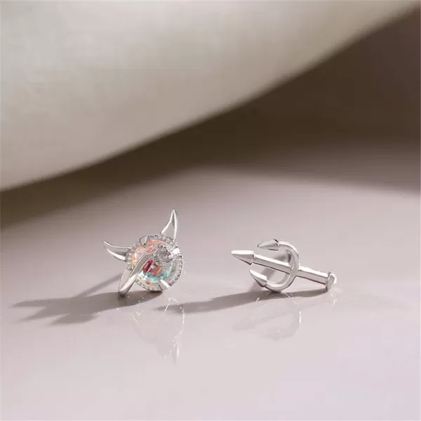 Tiny Cute Devil Stud Earrings for Women Girls 925 Sterling Silver Hypoallergenic Asymmetrical Crystal Artificial Moonstone Monster Post Christmas Halloween Party GiftTiny Cute Devil Stud Earrings for Women Girls 925 Sterling Silver Hypoallergenic Asymmetrical Crystal Artificial Moonstone Monster Post Christmas Halloween Party Gift