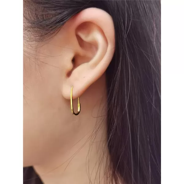 Tiny Cute Safety Pin Cartilage Sterling Silver Small Hoop Earrings for Women Girls Minimalist Elegant Simple Chic Hoops Hypoallergenic Ear Piercing Fashion Body Jewelry 17mmGold Plated