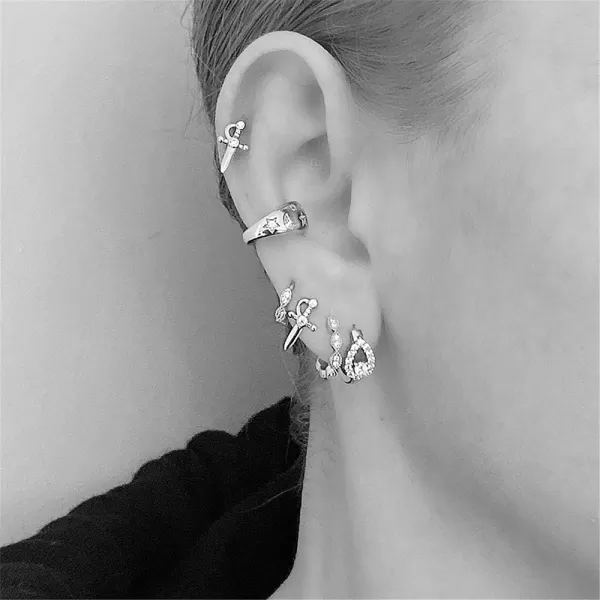 Tiny Dagger Cubic Zirconia Studs Earrings for Women Girls Men Sterling Silver Fashion Unique Small Stud Cartilage Tragus Post Pin Hypoallergenic Punk Rock Boho Jewelry Unisex Dainty BFF GiftsSilver