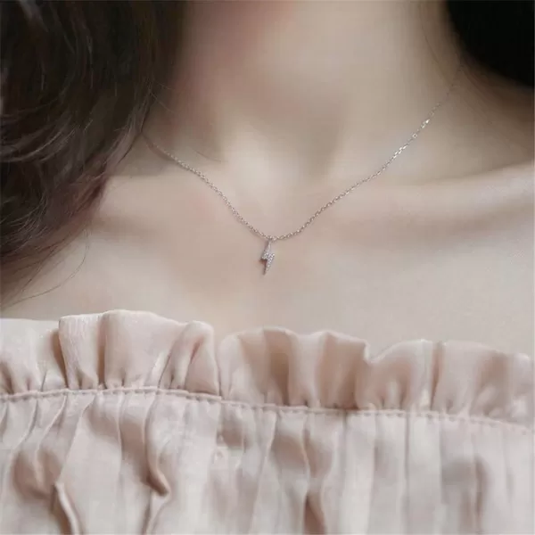 Tiny Lightning Bolt Crystal Necklace for Women Girls S925 Sterling Silver White Gold Plated Minimalist Personalized Little Small Pendant Choker Necklaces Link Chain 18 inches Delicate Fashion GiftsTiny Lightning Bolt Crystal Necklace for Women Girls S925 Sterling Silver White Gold Plated Minimalist Personalized Little Small Pendant Choker Necklaces Link Chain 18 inches Delicate Fashion Gifts
