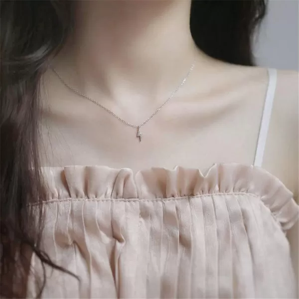 Tiny Lightning Bolt Crystal Necklace for Women Girls S925 Sterling Silver White Gold Plated Minimalist Personalized Little Small Pendant Choker Necklaces Link Chain 18 inches Delicate Fashion GiftsTiny Lightning Bolt Crystal Necklace for Women Girls S925 Sterling Silver White Gold Plated Minimalist Personalized Little Small Pendant Choker Necklaces Link Chain 18 inches Delicate Fashion Gifts