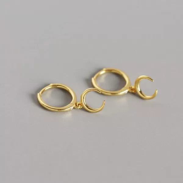 Tiny Moon Dangle Hoop Earrings for Women Girls Teens S925 Sterling Silver Charms Hoops Crescent Half Moon Horn Drop Tiny Cuff Cartilage Helix Minimalist Polished Earrings Fashion JewelryGold Plated