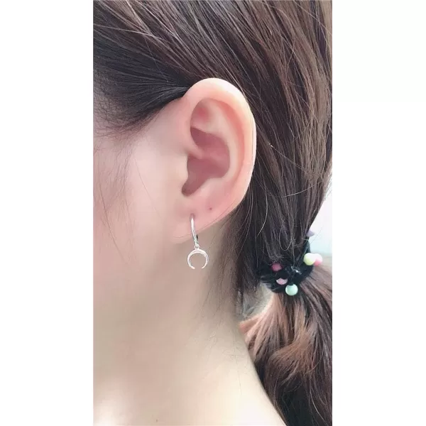 Tiny Moon Dangle Hoop Earrings for Women Girls Teens S925 Sterling Silver Charms Hoops Crescent Half Moon Horn Drop Tiny Cuff Cartilage Helix Minimalist Polished Earrings Fashion JewelrySilver