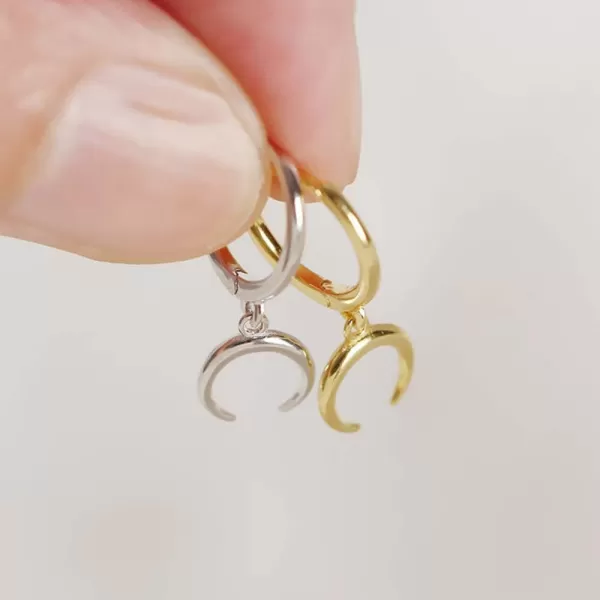 Tiny Moon Dangle Hoop Earrings for Women Girls Teens S925 Sterling Silver Charms Hoops Crescent Half Moon Horn Drop Tiny Cuff Cartilage Helix Minimalist Polished Earrings Fashion JewelrySilver
