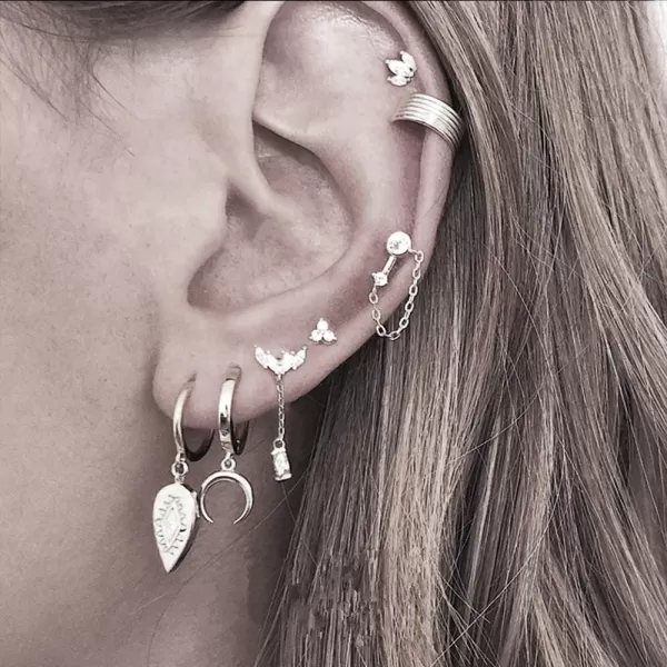 Tiny Moon Dangle Hoop Earrings for Women Girls Teens S925 Sterling Silver Charms Hoops Crescent Half Moon Horn Drop Tiny Cuff Cartilage Helix Minimalist Polished Earrings Fashion JewelrySilver