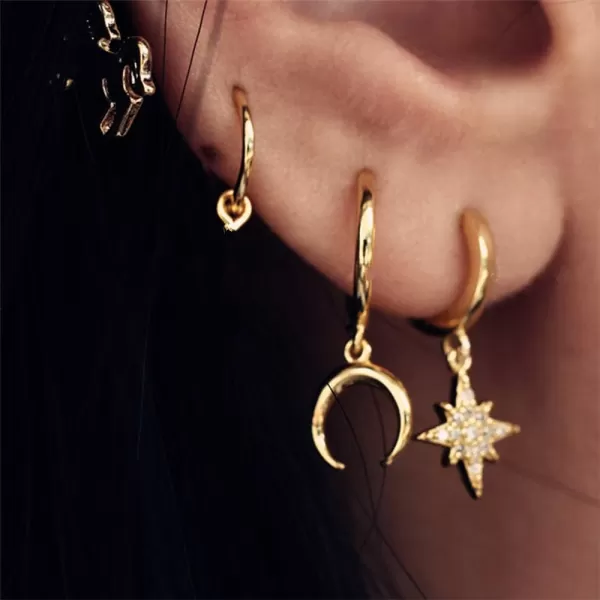 Tiny Moon Dangle Hoop Earrings for Women Girls Teens S925 Sterling Silver Charms Hoops Crescent Half Moon Horn Drop Tiny Cuff Cartilage Helix Minimalist Polished Earrings Fashion JewelryGold Plated