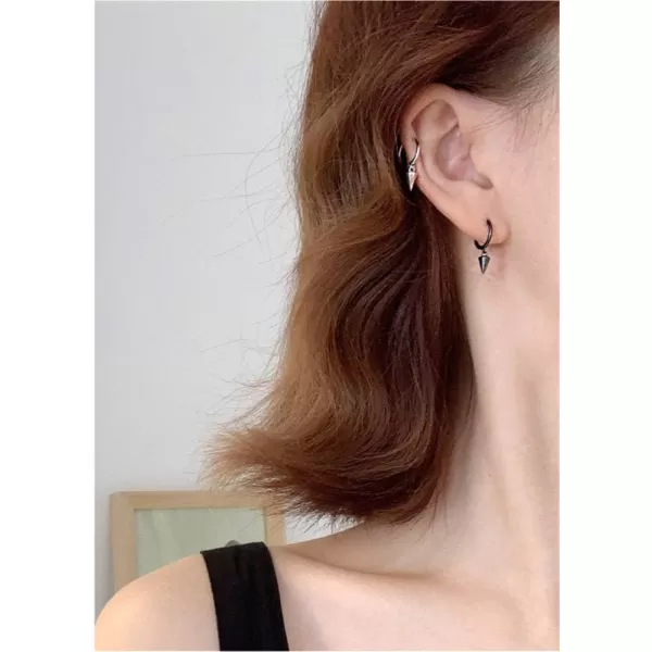 Tiny Punk Spike Dangle Drop Hoop Earrings for Women Teen Girls Men Sterling Silver Charms Hoops Cuff Cartilage Stud Tragus Helix Wrap Minimalist Geometric Earrings Hypoallergenic Fashion Personalizedblack