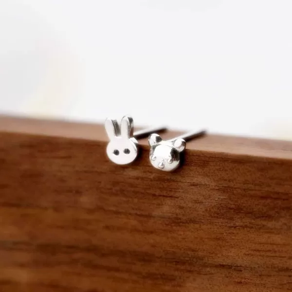 Tiny Rabbit Bear Asymmetrical Earrings Cute Pet Sterling Silver Stud Earrings for Women Teen Girls Hypoallergenic Sensitive Ears Mini Bunny Lucky Post for Little GirlsTiny Rabbit Bear Asymmetrical Earrings Cute Pet Sterling Silver Stud Earrings for Women Teen Girls Hypoallergenic Sensitive Ears Mini Bunny Lucky Post for Little Girls
