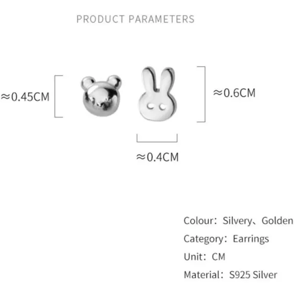 Tiny Rabbit Bear Asymmetrical Earrings Cute Pet Sterling Silver Stud Earrings for Women Teen Girls Hypoallergenic Sensitive Ears Mini Bunny Lucky Post for Little GirlsTiny Rabbit Bear Asymmetrical Earrings Cute Pet Sterling Silver Stud Earrings for Women Teen Girls Hypoallergenic Sensitive Ears Mini Bunny Lucky Post for Little Girls