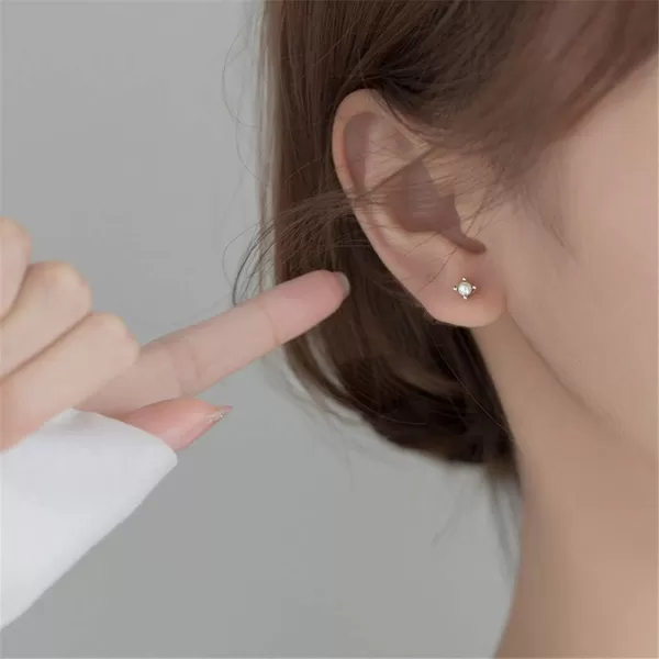 Tiny Shell Pearl Stud Cartilage Earrings for Women Teen Girls S925 Sterling Silver Hypoallergenic Imitation 3mm Pearls Small Studs Tragus Post Minimalist Earring Dainty JewelrySilver