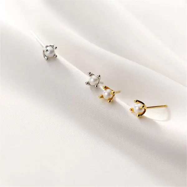Tiny Shell Pearl Stud Cartilage Earrings for Women Teen Girls S925 Sterling Silver Hypoallergenic Imitation 3mm Pearls Small Studs Tragus Post Minimalist Earring Dainty JewelrySilver