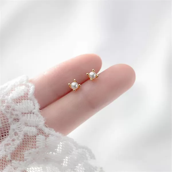 Tiny Shell Pearl Stud Cartilage Earrings for Women Teen Girls S925 Sterling Silver Hypoallergenic Imitation 3mm Pearls Small Studs Tragus Post Minimalist Earring Dainty JewelryGold