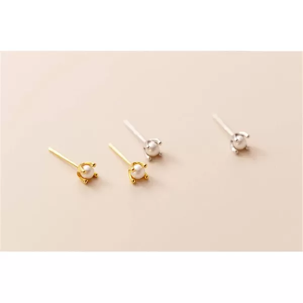 Tiny Shell Pearl Stud Cartilage Earrings for Women Teen Girls S925 Sterling Silver Hypoallergenic Imitation 3mm Pearls Small Studs Tragus Post Minimalist Earring Dainty JewelryGold