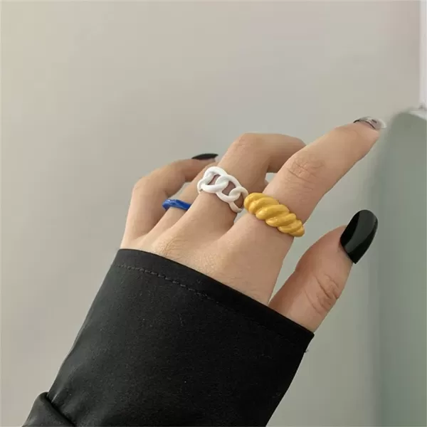 Trendy Chunky Acrylic Statement Rings 3 Pcs Set for Women Girls Colorful Baking Enameled Twisted Croissant Chain Open Band Finger Ring Size 67 Comfort Fit Y2K JewelryTrendy Chunky Acrylic Statement Rings 3 Pcs Set for Women Girls Colorful Baking Enameled Twisted Croissant Chain Open Band Finger Ring Size 67 Comfort Fit Y2K Jewelry