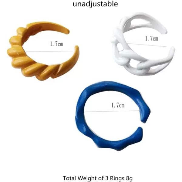 Trendy Chunky Acrylic Statement Rings 3 Pcs Set for Women Girls Colorful Baking Enameled Twisted Croissant Chain Open Band Finger Ring Size 67 Comfort Fit Y2K JewelryTrendy Chunky Acrylic Statement Rings 3 Pcs Set for Women Girls Colorful Baking Enameled Twisted Croissant Chain Open Band Finger Ring Size 67 Comfort Fit Y2K Jewelry