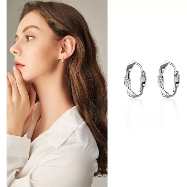 Twisted Cubic Zirconia Small Hoop Earrings for Women Girls 925 Sterling Silver Hypoallergenic Minimalist CZ Huggie Hoops Cartilage Fashion Geometrical Jewelry12mm