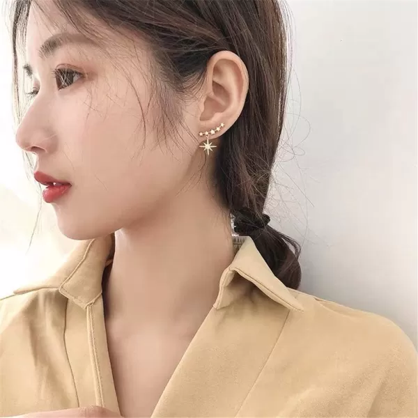 Unique CZ Star Dangle Cuff Earrings for Women Teen Girls Sterling Silver Small Cute Crystal Diamond Climber Crawler Stud Drop Wedding Jewelry Hypoallergenic Delicate Birthday Christmas GitsRose Gold Plated