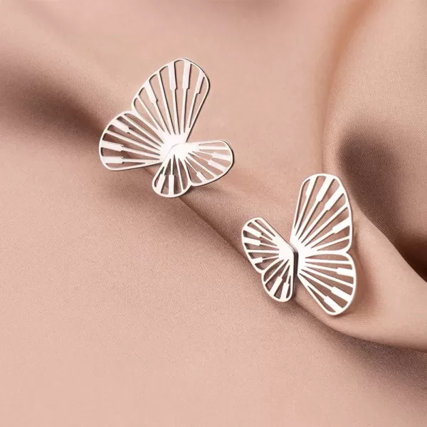 Unique Filigree Butterfly Ear Jacket Stud Earrings for Women Girls S925 Sterling Silver Hypoallergenic Dainty Front Back Fan shaped Wings Cuff Cartilage Studs Fashion JewelrySilver