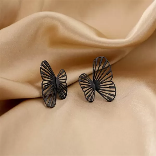 Unique Filigree Butterfly Ear Jacket Stud Earrings for Women Girls S925 Sterling Silver Hypoallergenic Dainty Front Back Fan shaped Wings Cuff Cartilage Studs Fashion JewelryBlack