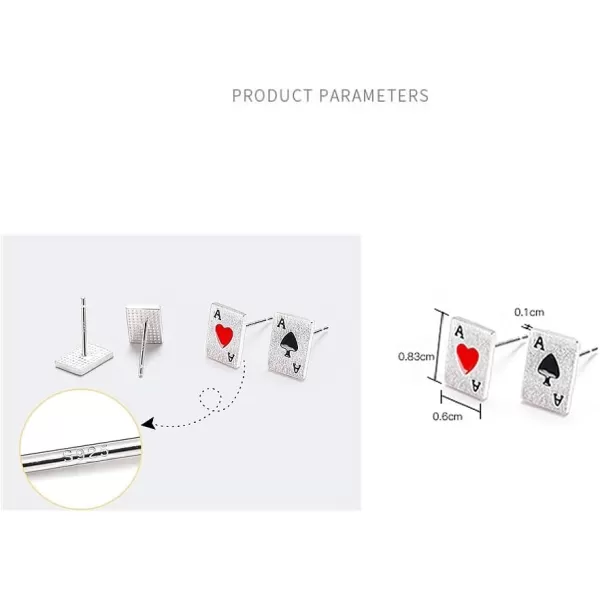 Unique Poker Stud Earrings for Women Girls Men Sterling Silver Hypoallergenic Tiny Small Cartilage Tragus Lucky Post Party Jewelry Gifts Friends Lovers Couples Croupiersthe Ace ofSpades