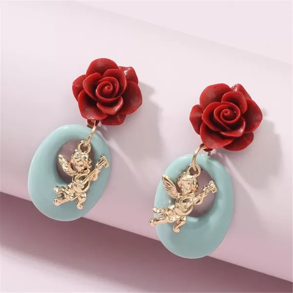 Vintage Angel Flower Dangle Earrings for Women Girls Hypoallergenic Cute Charms Red Rose Love Cupid Circle Round Drop Dangling Stud Retro Christmas Valentine Jewelry GiftsVintage Angel Flower Dangle Earrings for Women Girls Hypoallergenic Cute Charms Red Rose Love Cupid Circle Round Drop Dangling Stud Retro Christmas Valentine Jewelry Gifts