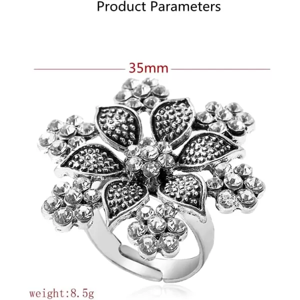Vintage Big Flower Statement Ring for Women Girls Silver Plated Oxidized Cubic Zirconia Adjustable Expandable Open Wrap Rings Comfort Fit Boho India Bollywood Rhinestone Wedding Birthday Party JewelryVintage Big Flower Statement Ring for Women Girls Silver Plated Oxidized Cubic Zirconia Adjustable Expandable Open Wrap Rings Comfort Fit Boho India Bollywood Rhinestone Wedding Birthday Party Jewelry