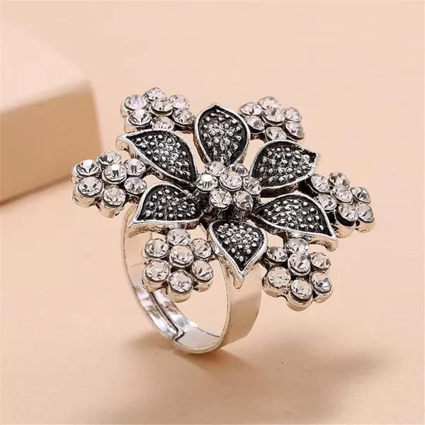 Vintage Big Flower Statement Ring for Women Girls Silver Plated Oxidized Cubic Zirconia Adjustable Expandable Open Wrap Rings Comfort Fit Boho India Bollywood Rhinestone Wedding Birthday Party JewelryVintage Big Flower Statement Ring for Women Girls Silver Plated Oxidized Cubic Zirconia Adjustable Expandable Open Wrap Rings Comfort Fit Boho India Bollywood Rhinestone Wedding Birthday Party Jewelry