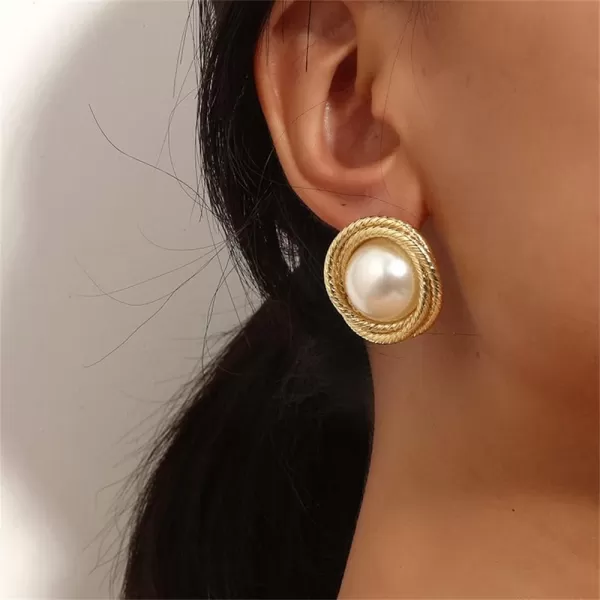 Vintage Big Pearl Stud Earrings for Women Girls Gold Plated Layer Twisted Imitation Round Half Pearls 17mm Button Dangle Studs Earring Elegant Wedding Party Anniversary Jewelry GiftsVintage Big Pearl Stud Earrings for Women Girls Gold Plated Layer Twisted Imitation Round Half Pearls 17mm Button Dangle Studs Earring Elegant Wedding Party Anniversary Jewelry Gifts