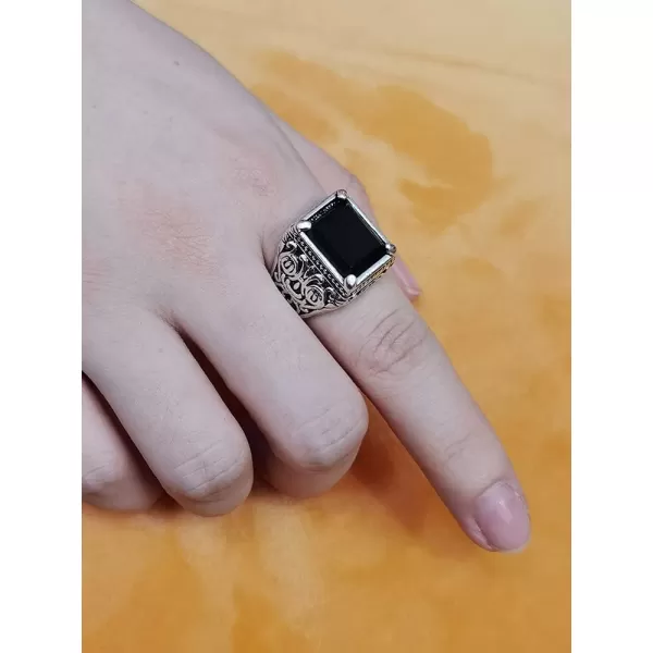 Vintage Black Square Resin Statement Ring for Women Men Silver Plated Imitation Agate Turkish Ottoman Style Wide Band Rings Comfort Fit Unisex Boho Tribal Jewelry Gift Size 9Vintage Black Square Resin Statement Ring for Women Men Silver Plated Imitation Agate Turkish Ottoman Style Wide Band Rings Comfort Fit Unisex Boho Tribal Jewelry Gift Size 9
