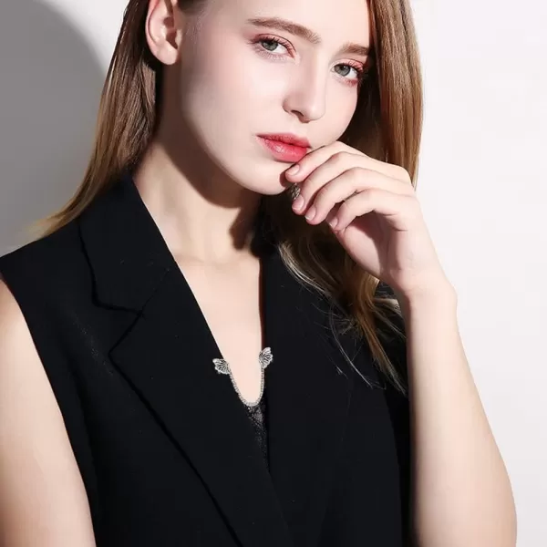 Vintage Collar Clip Brooch for Wowen Girls Unisex Retro Filigree Butterfly Cute Cat Dog Paw Print Animals Long Tassel Chain Drop Lapel Pin Necktie Tie Shawl Clips Scarf Weather Dress Accessories JewelryWings