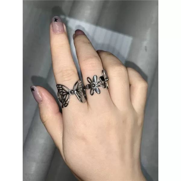 Vintage Daisy Flower Stainless Steel Statement Open Ring for Women Girls Polished Comfort Fit Filigree Hawaiian Sunflowers Adjustable Promise Band Rings Birthday Holiday Gifts BFF MomSilver Size 7