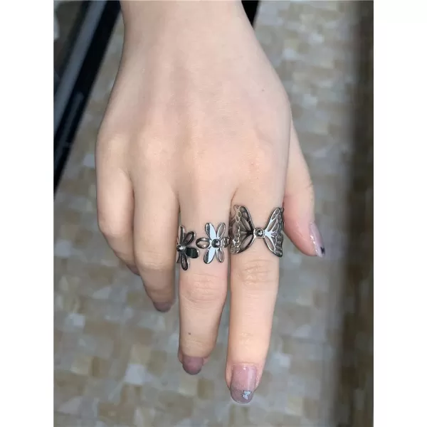 Vintage Daisy Flower Stainless Steel Statement Open Ring for Women Girls Polished Comfort Fit Filigree Hawaiian Sunflowers Adjustable Promise Band Rings Birthday Holiday Gifts BFF MomSilver Size 7