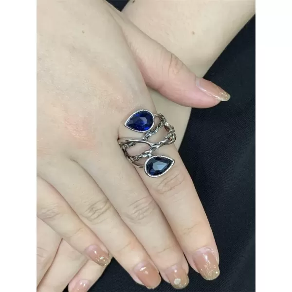 Vintage Double CZ Teardrop Wedding Engagement Statement Ring for Women Girls Silvery Twisted Cross Imitation Sapphire Birthstone Retro Boho Birthday Promise Cocktail Party Jewelry Gift Size 8Vintage Double CZ Teardrop Wedding Engagement Statement Ring for Women Girls Silvery Twisted Cross Imitation Sapphire Birthstone Retro Boho Birthday Promise Cocktail Party Jewelry Gift Size 8