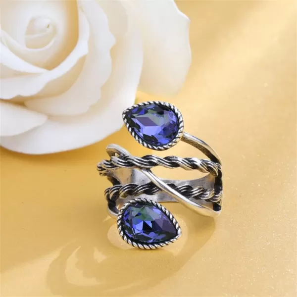 Vintage Double CZ Teardrop Wedding Engagement Statement Ring for Women Girls Silvery Twisted Cross Imitation Sapphire Birthstone Retro Boho Birthday Promise Cocktail Party Jewelry Gift Size 8Vintage Double CZ Teardrop Wedding Engagement Statement Ring for Women Girls Silvery Twisted Cross Imitation Sapphire Birthstone Retro Boho Birthday Promise Cocktail Party Jewelry Gift Size 8