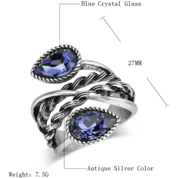 Vintage Double CZ Teardrop Wedding Engagement Statement Ring for Women Girls Silvery Twisted Cross Imitation Sapphire Birthstone Retro Boho Birthday Promise Cocktail Party Jewelry Gift Size 8Vintage Double CZ Teardrop Wedding Engagement Statement Ring for Women Girls Silvery Twisted Cross Imitation Sapphire Birthstone Retro Boho Birthday Promise Cocktail Party Jewelry Gift Size 8