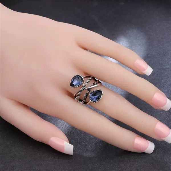 Vintage Double CZ Teardrop Wedding Engagement Statement Ring for Women Girls Silvery Twisted Cross Imitation Sapphire Birthstone Retro Boho Birthday Promise Cocktail Party Jewelry Gift Size 8Vintage Double CZ Teardrop Wedding Engagement Statement Ring for Women Girls Silvery Twisted Cross Imitation Sapphire Birthstone Retro Boho Birthday Promise Cocktail Party Jewelry Gift Size 8