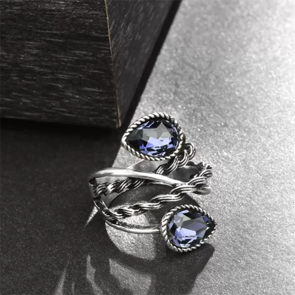 Vintage Double CZ Teardrop Wedding Engagement Statement Ring for Women Girls Silvery Twisted Cross Imitation Sapphire Birthstone Retro Boho Birthday Promise Cocktail Party Jewelry Gift Size 8Vintage Double CZ Teardrop Wedding Engagement Statement Ring for Women Girls Silvery Twisted Cross Imitation Sapphire Birthstone Retro Boho Birthday Promise Cocktail Party Jewelry Gift Size 8