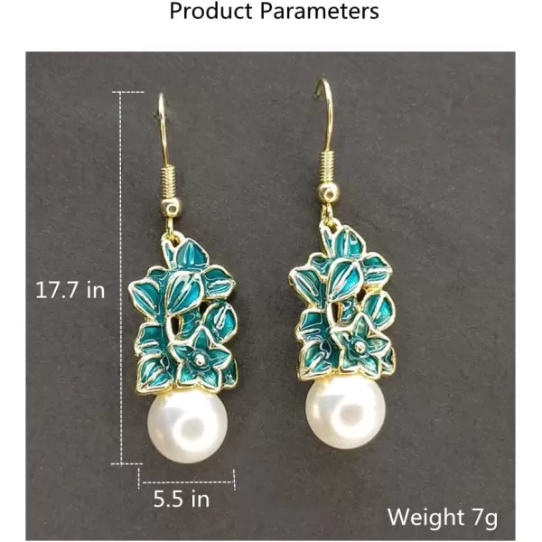 Vintage Flower Pearl Dangle Earrings for Women Girls Gold Tone Enameled Bluegreen Leaf Petal Cluster Imitation Pearls Drop Dangling Fish Hook Stud Lightweight Retro Holiday Valentine Birthday PartyVintage Flower Pearl Dangle Earrings for Women Girls Gold Tone Enameled Bluegreen Leaf Petal Cluster Imitation Pearls Drop Dangling Fish Hook Stud Lightweight Retro Holiday Valentine Birthday Party