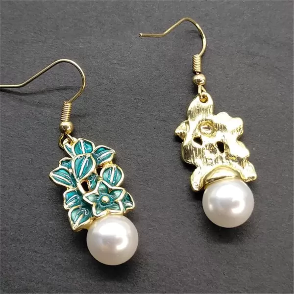 Vintage Flower Pearl Dangle Earrings for Women Girls Gold Tone Enameled Bluegreen Leaf Petal Cluster Imitation Pearls Drop Dangling Fish Hook Stud Lightweight Retro Holiday Valentine Birthday PartyVintage Flower Pearl Dangle Earrings for Women Girls Gold Tone Enameled Bluegreen Leaf Petal Cluster Imitation Pearls Drop Dangling Fish Hook Stud Lightweight Retro Holiday Valentine Birthday Party