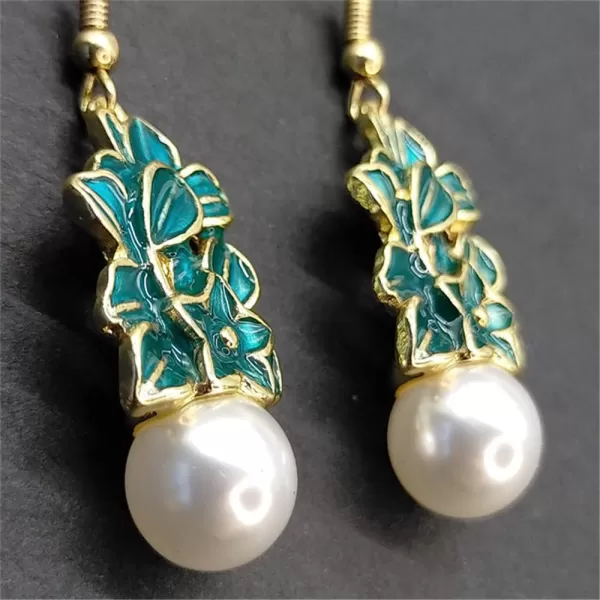 Vintage Flower Pearl Dangle Earrings for Women Girls Gold Tone Enameled Bluegreen Leaf Petal Cluster Imitation Pearls Drop Dangling Fish Hook Stud Lightweight Retro Holiday Valentine Birthday PartyVintage Flower Pearl Dangle Earrings for Women Girls Gold Tone Enameled Bluegreen Leaf Petal Cluster Imitation Pearls Drop Dangling Fish Hook Stud Lightweight Retro Holiday Valentine Birthday Party