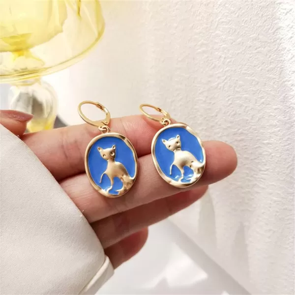 Vintage Gold Cat Dangle Hoop Lever Back Earrings for Women Girls Hypoallergenic Blue Enameled Animal Drop Small Hoops Earring Retro Cute Y2K Jewelry Gift for Pet Lover DaughterVintage Gold Cat Dangle Hoop Lever Back Earrings for Women Girls Hypoallergenic Blue Enameled Animal Drop Small Hoops Earring Retro Cute Y2K Jewelry Gift for Pet Lover Daughter