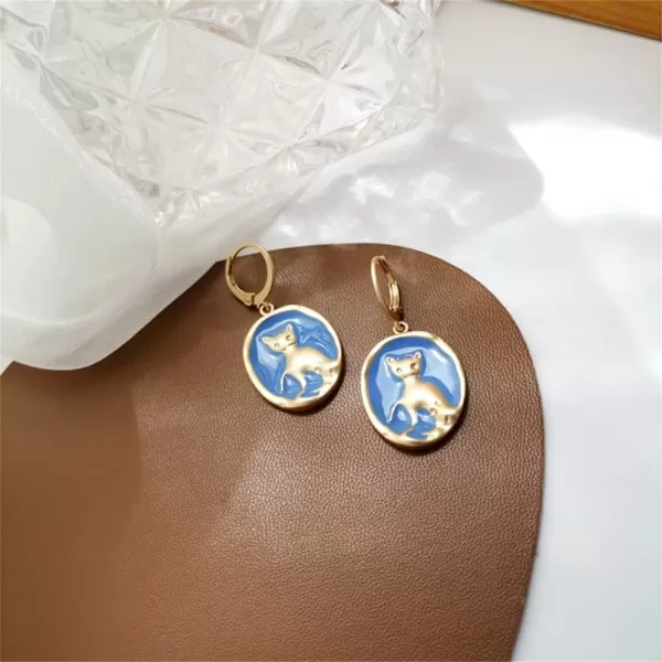Vintage Gold Cat Dangle Hoop Lever Back Earrings for Women Girls Hypoallergenic Blue Enameled Animal Drop Small Hoops Earring Retro Cute Y2K Jewelry Gift for Pet Lover DaughterVintage Gold Cat Dangle Hoop Lever Back Earrings for Women Girls Hypoallergenic Blue Enameled Animal Drop Small Hoops Earring Retro Cute Y2K Jewelry Gift for Pet Lover Daughter