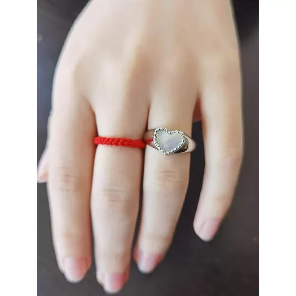 Vintage Heart S925 Sterling Silver Ring for Women Girls Dainty Engagement Promise Love Expandable Open Finger Statement Stacking Rings Adjustable Fashion Valentines Anniversar JewelryShell Pearl