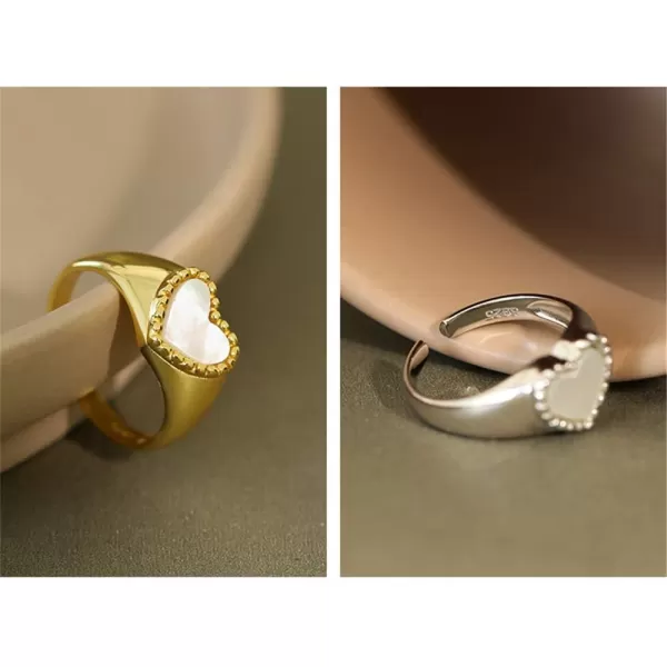 Vintage Heart S925 Sterling Silver Ring for Women Girls Dainty Engagement Promise Love Expandable Open Finger Statement Stacking Rings Adjustable Fashion Valentine Mothers Day Shell Pearl GoldVintage Heart S925 Sterling Silver Ring for Women Girls Dainty Engagement Promise Love Expandable Open Finger Statement Stacking Rings Adjustable Fashion Valentine Mothers Day Shell Pearl Gold