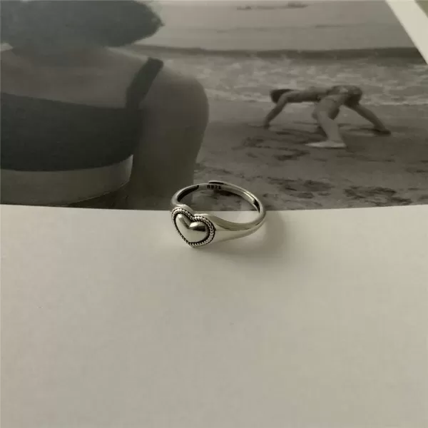 Vintage Heart S925 Sterling Silver Ring for Women Girls Dainty Engagement Promise Love Expandable Open Finger Statement Stacking Rings Adjustable Fashion Valentines Anniversar JewelryPolished